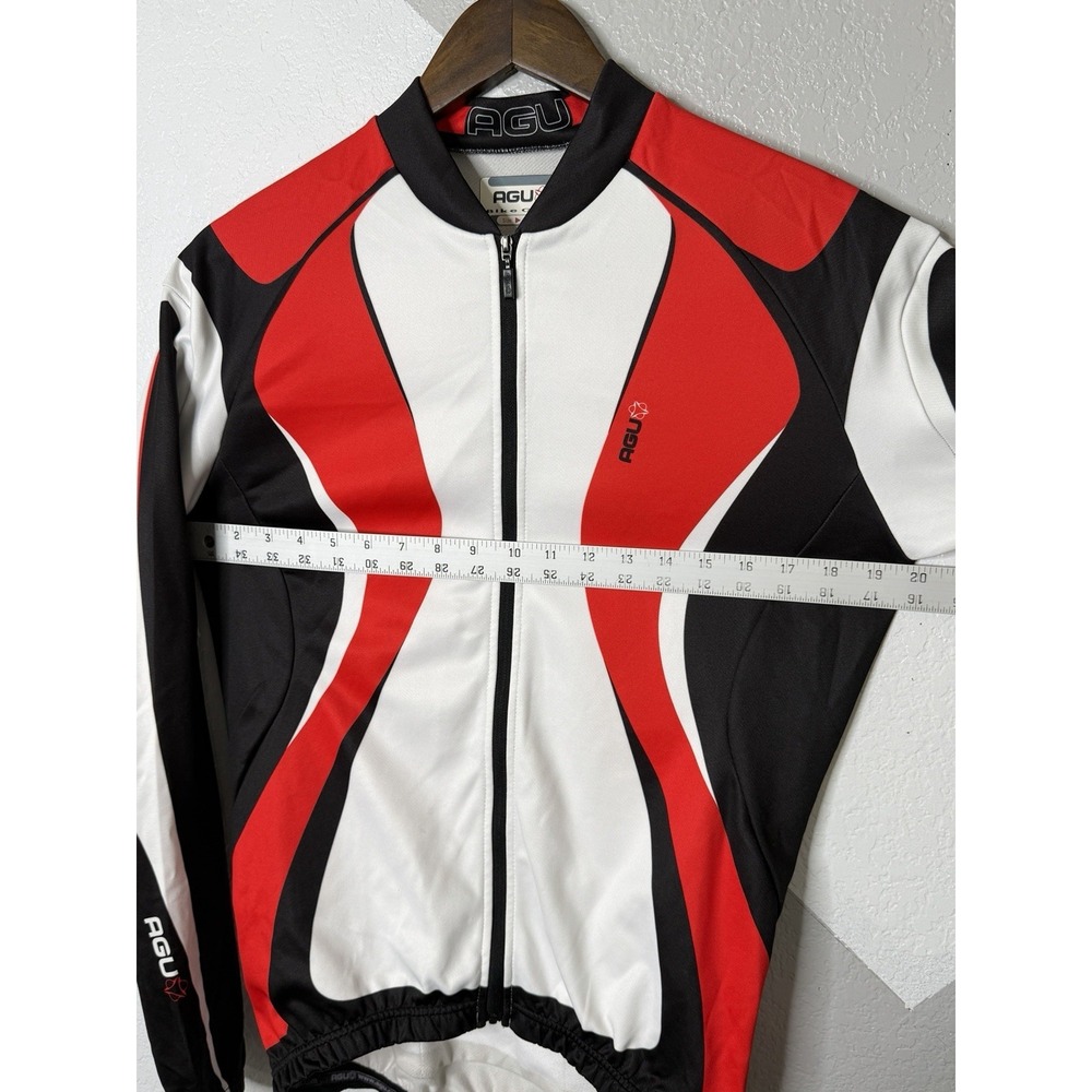 AGU Men Red Black White Cycling Jersey Long Sleeve Full Zip Osero Size S - Picture 9 of 11